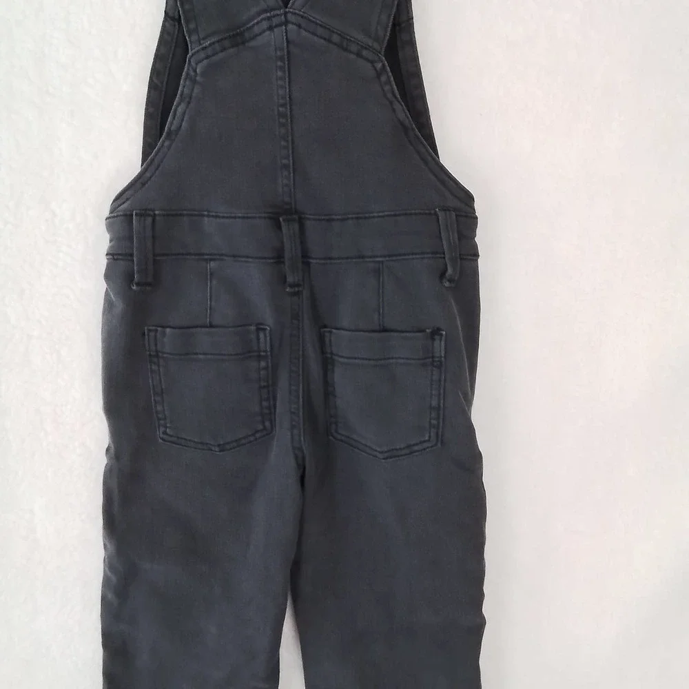 OshKosh Girls Overalls 4 Black Faded Cropped Denim Overall Jeans Relaxed Fit‎